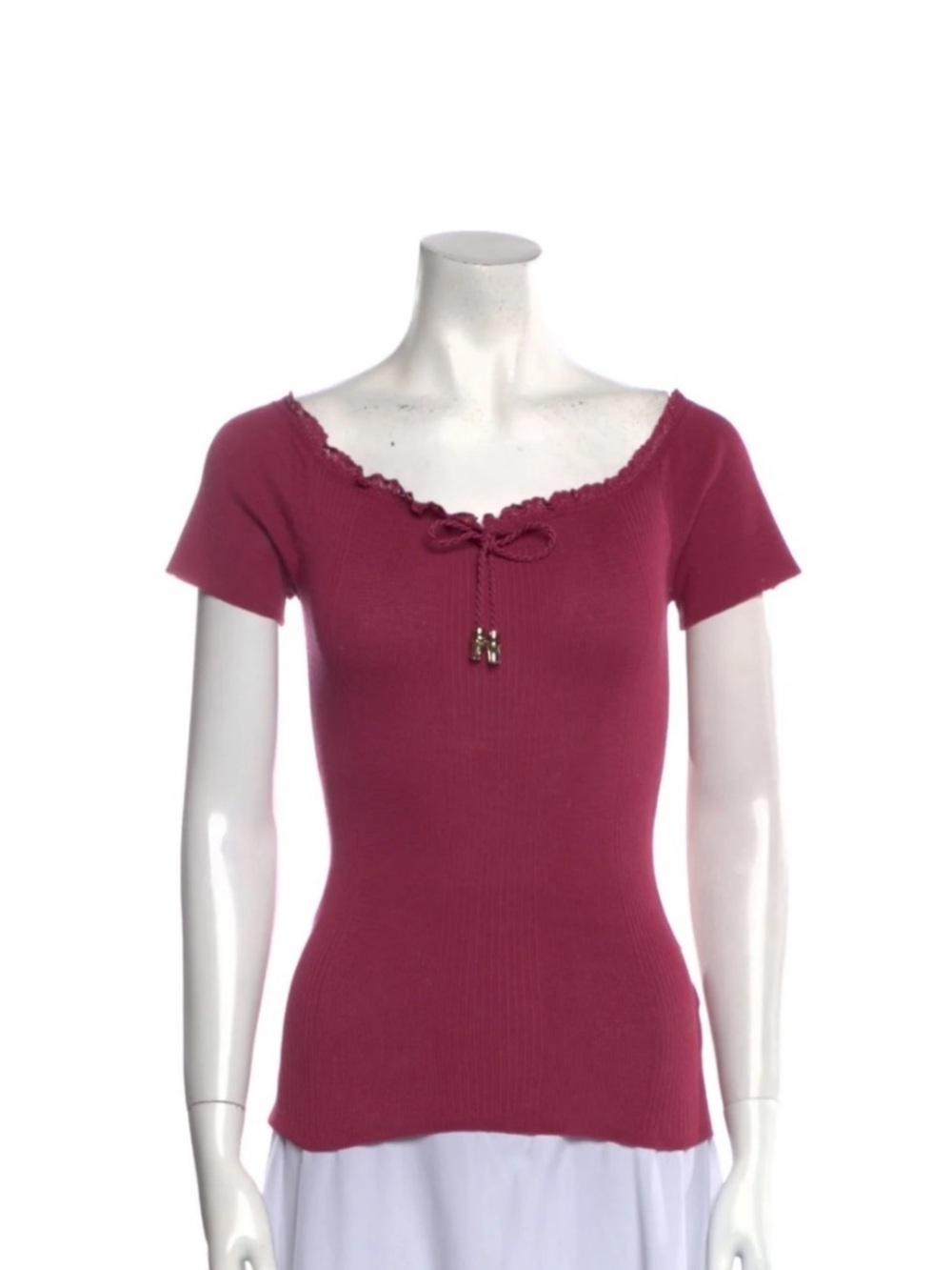 Gucci Short Sleeve Ribbed Scoop Top in Berry Rose